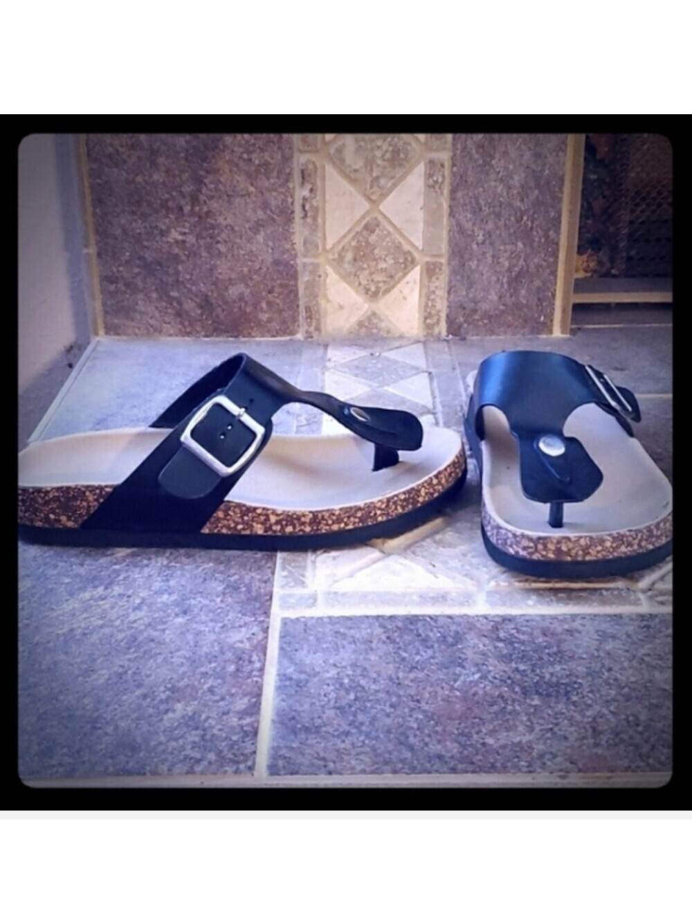 Black SZ6-6.5 Thong Buckle Sandals